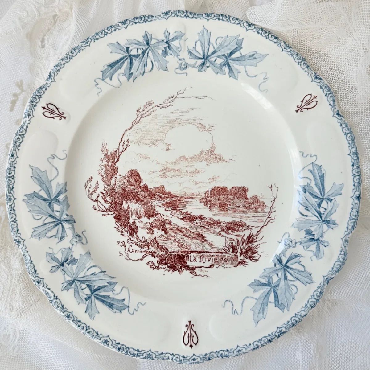 【美品】 フランスアンティーク 花リム ディナープレート ショワジールロワ窯 美品】 フランスアンティーク 花リム ディナープレート ショワジールロワ窯