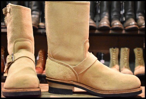 9D PT99刺繍 ベルト位置低い レッドウィング 8268 スエード エンジニア タン ラフアウト ベージュ ブーツ redwing HOPESMORE FJ479