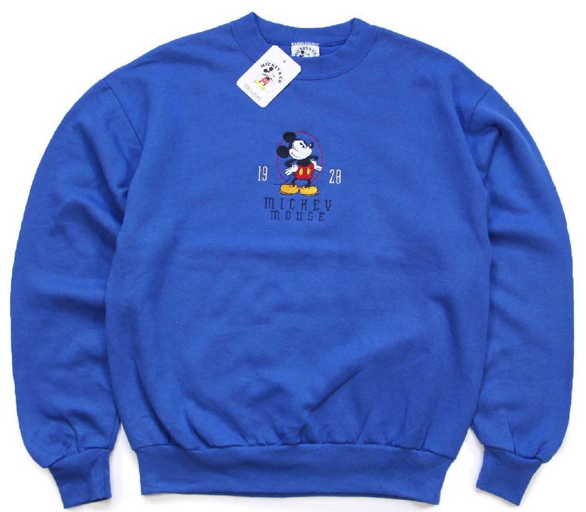 90s Disney ディズニー MICKEY MOUSE 1928 ミッキー マウス 刺繍 スウェット 青 M ビンテージ キャラ