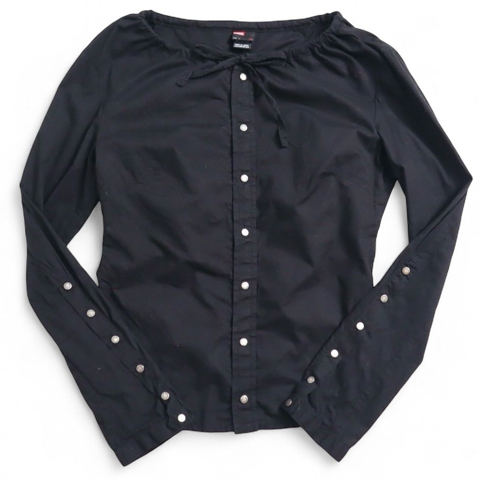 Vintage 00s diesel スナップ ドローコード 長袖シャツ カットソー Snap Drawcord Long Sleeve Shirt Cut Sew archive y2k black 黒