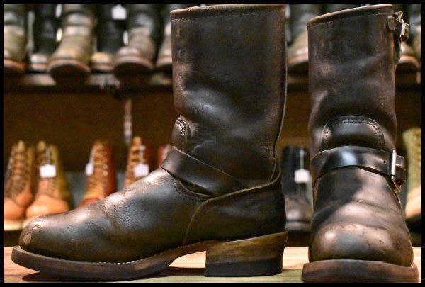 7.5D PT91プリント カスタム レッドウィング 2268 エンジニア ブラッククローム スチールトゥ プルオン ブーツ redwing HOPESMORE FJ481