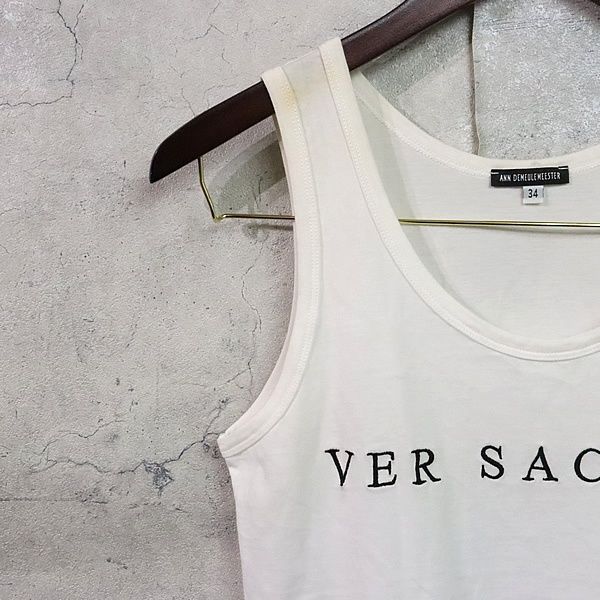 広尾店 アン ドゥムルメステール Ann Demeulemeester レディース タンクトップ 刺繍入り 白 コットン size 34 17674