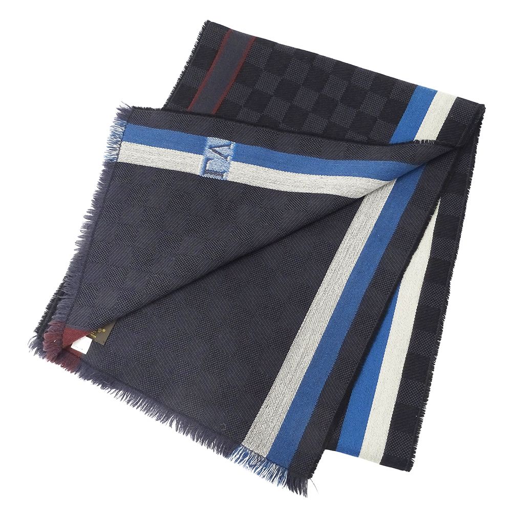 ルイ ヴィトン LOUIS VUITTON マフラー メンズ ブランド ダミエ エシャルプ メサジェ ウール アントラシット M70339 ブラック ブルー 防寒 秋冬 おしゃれ