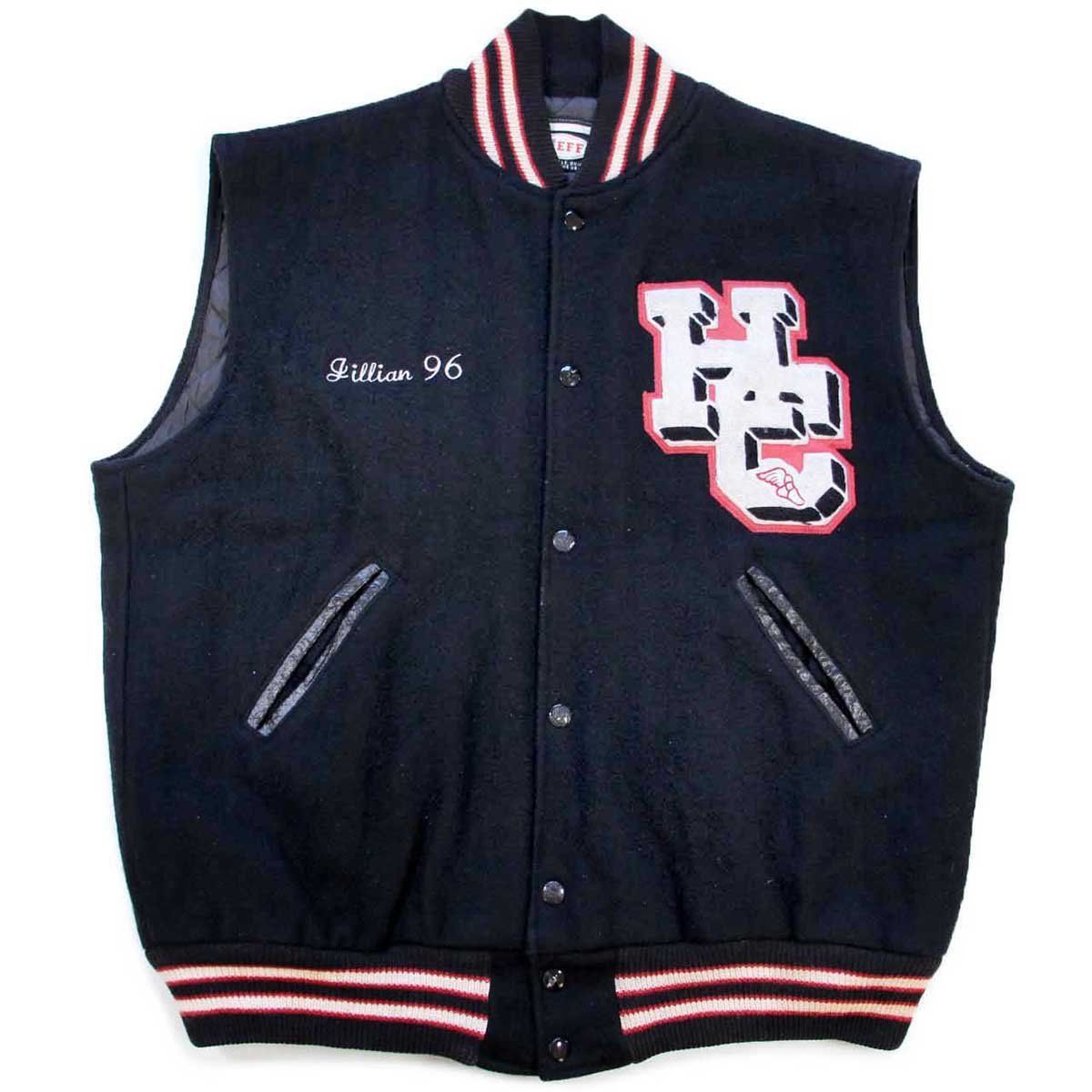 90s NEFF 刺繍-パッチ付き キルティングライナー メルトン ウール スタジャン ベスト 黒 L ビンテージ ジャケット ブラック