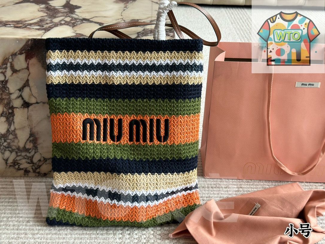  今日 MIUMIU ミューミュー わら編みシリーズ サマー ハンドバッグ バッグ