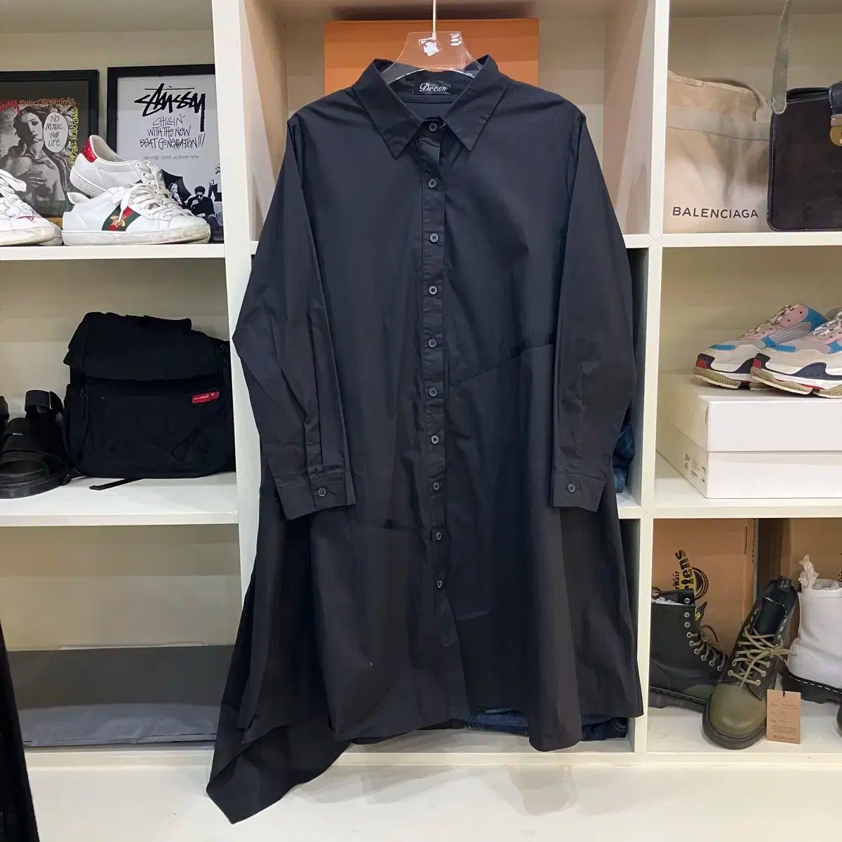 ブラック アシメントリー ジッパー ロング ONE PIECE シャツ