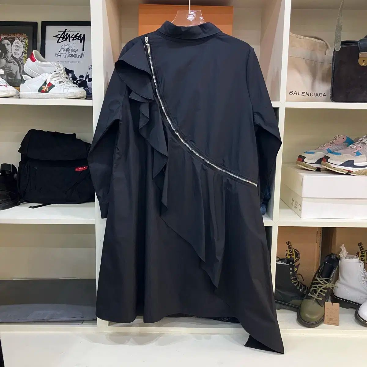  ブラック アシメントリー ジッパー ロング ONE PIECE シャツ 長袖 七分袖 その他