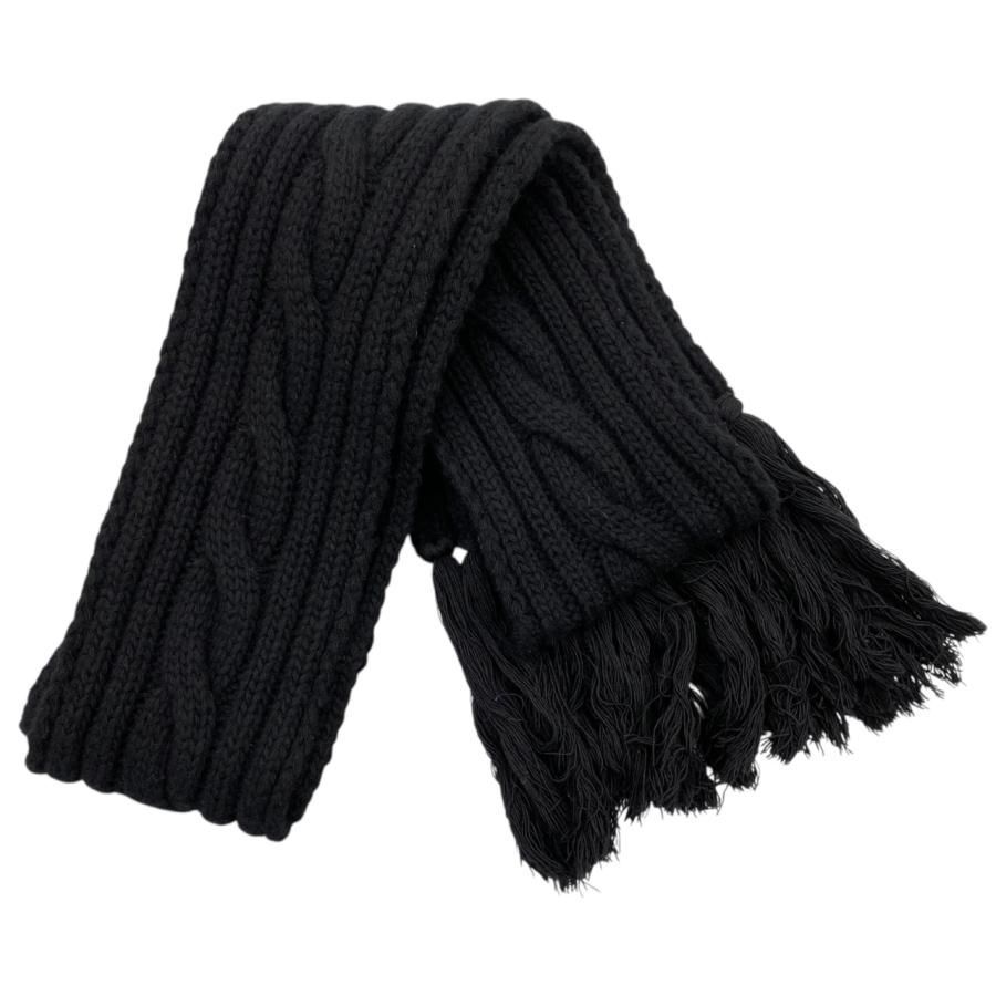 E4776 グッチ×ノースフェイスコラボ マフラー ロゴ フリンジ 653561 ウール ブラック GUCCI×THE NORTH FACE