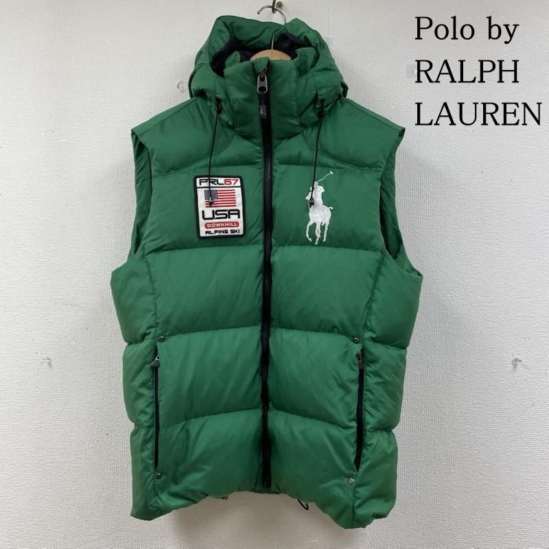 ポロバイラルフローレン 前開き ダウンベスト ビッグポニー ロゴ 刺繍 星条旗 ワッペン ジップアップ フーディ― メンズ S ISItems 古着 50146825