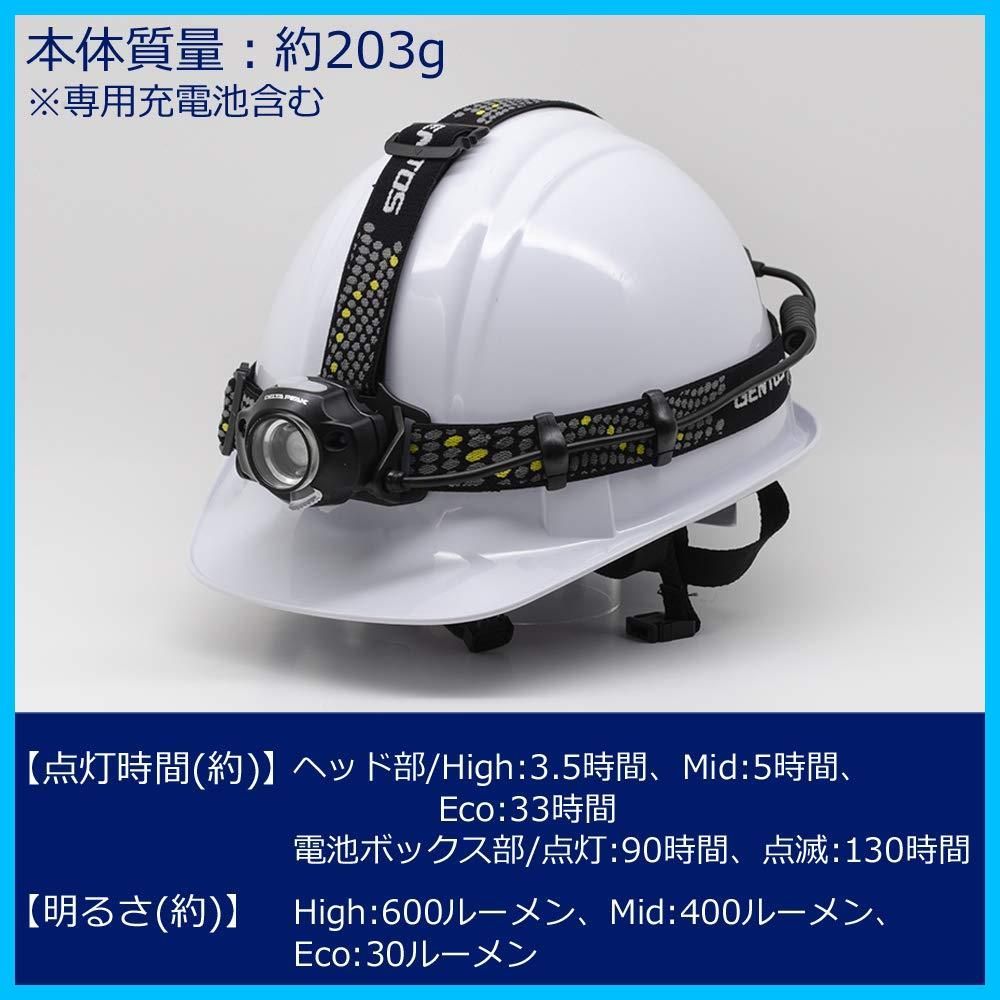LED ヘッドライト GENTOS ジェントス デルタピーク 明るさ400-600ルーメン 実用点灯3.5-7時間 非接触センサースイッチ搭載 耐塵 防滴 ANSI規格準拠