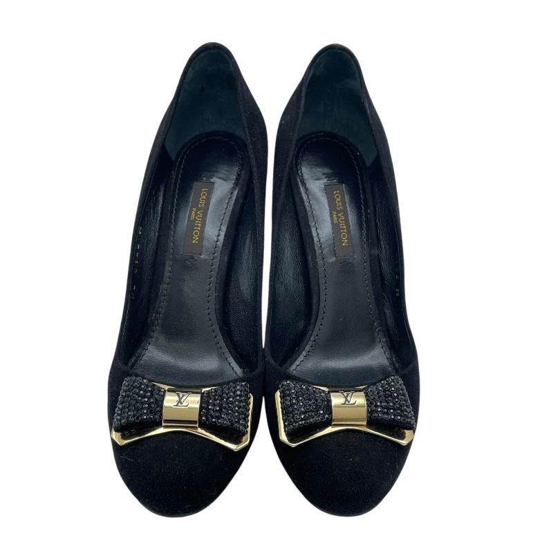 ルイ ヴィトン LOUIS VUITTON リボンビジュー装飾ヒールパンプス NL 0142 ブラック レディース パンプス