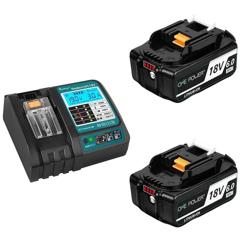 マキタ 18V バッテリー 充電器セット 6.0Ah BL1860B 互換 Waitley マキタバッテリー 18ボルト 充電器 防火材料シェルと長寿命電池セル採用 DC18RC DC18RF DC18RDなど互換 製造物責任保険付 PSE認証済品 18V