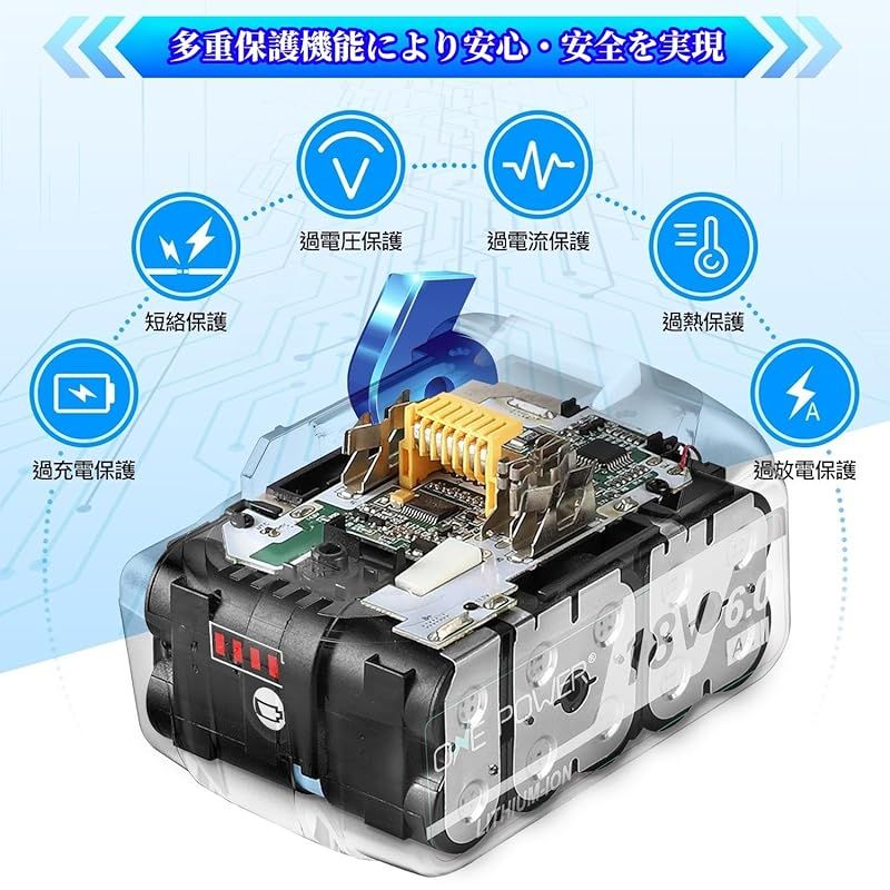 マキタ 18 V バッテリー 充電器セット 6 0 Ah BL 1860 B 互換 Waitley マキタバッテリー 18ボルト 充電器 防火材料シェルと長寿命電池セル採用 DC RC RF RDなど互換 製造物責任保険付 PSE認証済品