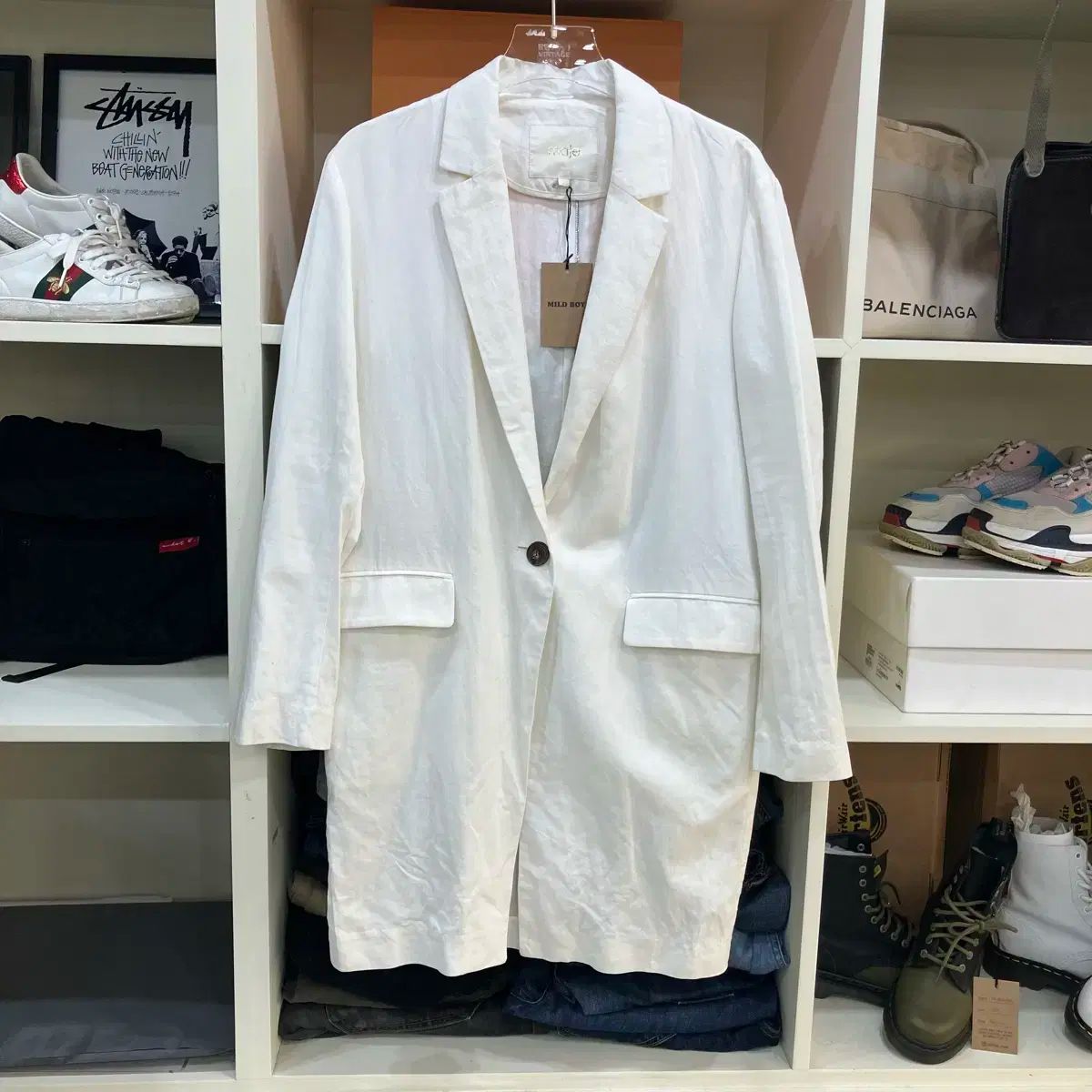 マージュ 白 ジッパー 麻 Single ブレーザー