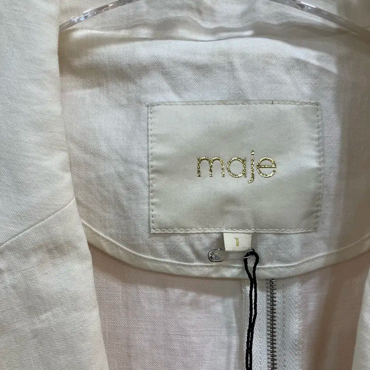 マージュ 白 ジッパー 麻 Single ブレーザー