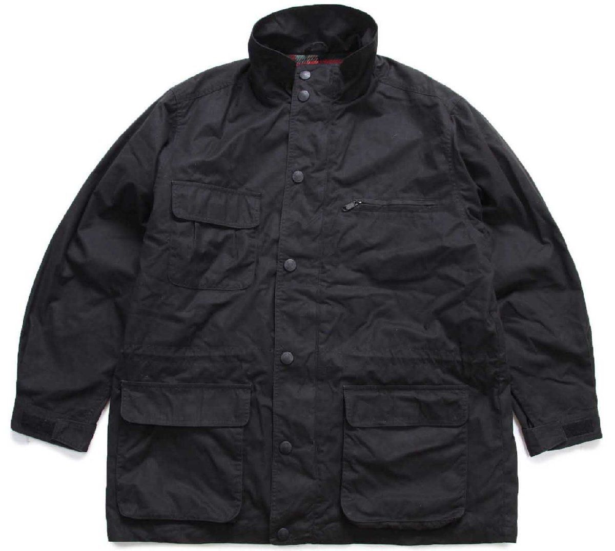 90 s EddieBauerエディーバウアー タータンチェック ウールライナー マウンテンジャケット 黒 L 白タグ アウトドア ブラック