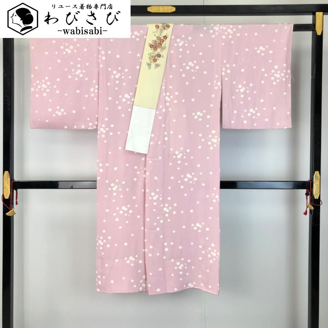 ☆ 長襦袢 奈良 月ヶ瀬 鳥梅染 桜の花模様 暈し 半衿付 しつけ糸 J-326 ☆ 長襦袢 奈良 月ヶ瀬 鳥梅染 桜の花模様 暈し 半衿付 しつけ糸 J-326