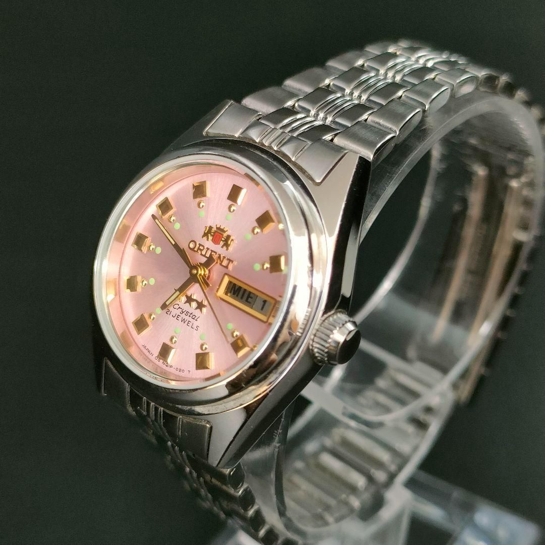 822-10 美品 ORIENT オリエント スリースター ピンク シルバー