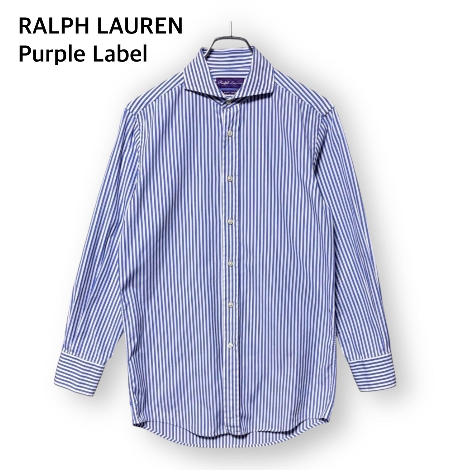 最 ラルフローレンパープルレーベル カッターウェイ ストライプ 長袖シャツ Sサイズ相当 RALPH LAUREN PURPLE LABEL