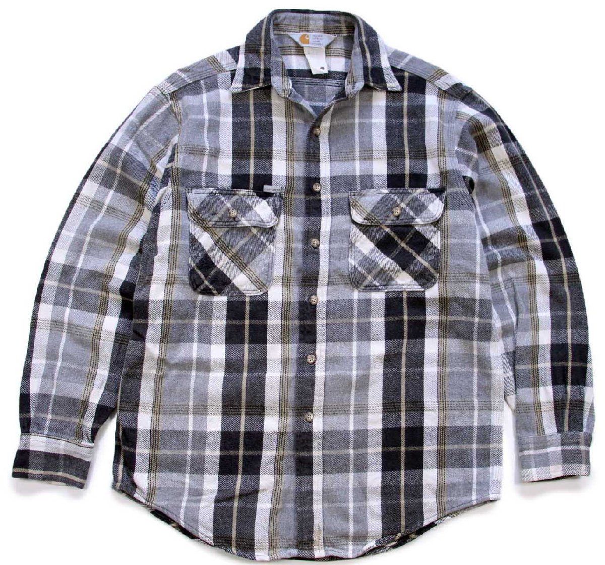 90s carharttカーハート チェック コットン フランネルシャツ ビンテージ ワーク MADE IN USA 80s