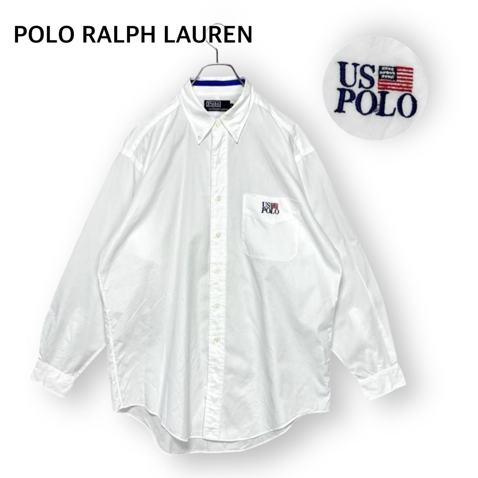 ラルフローレン 90s ハミルトン社製 長袖シャツ 刺繍ロゴ ボタンダウン Lサイズ POLO RALPH LAUREN メンズ HAMILTON