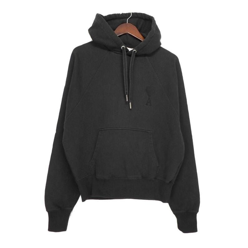 アミアレクサンドルマテュッシ 　刺繍ロゴ　パーカー　ブラック　M アミ パリス アミパリ パーカー ハートロゴ ワッペン ブラック