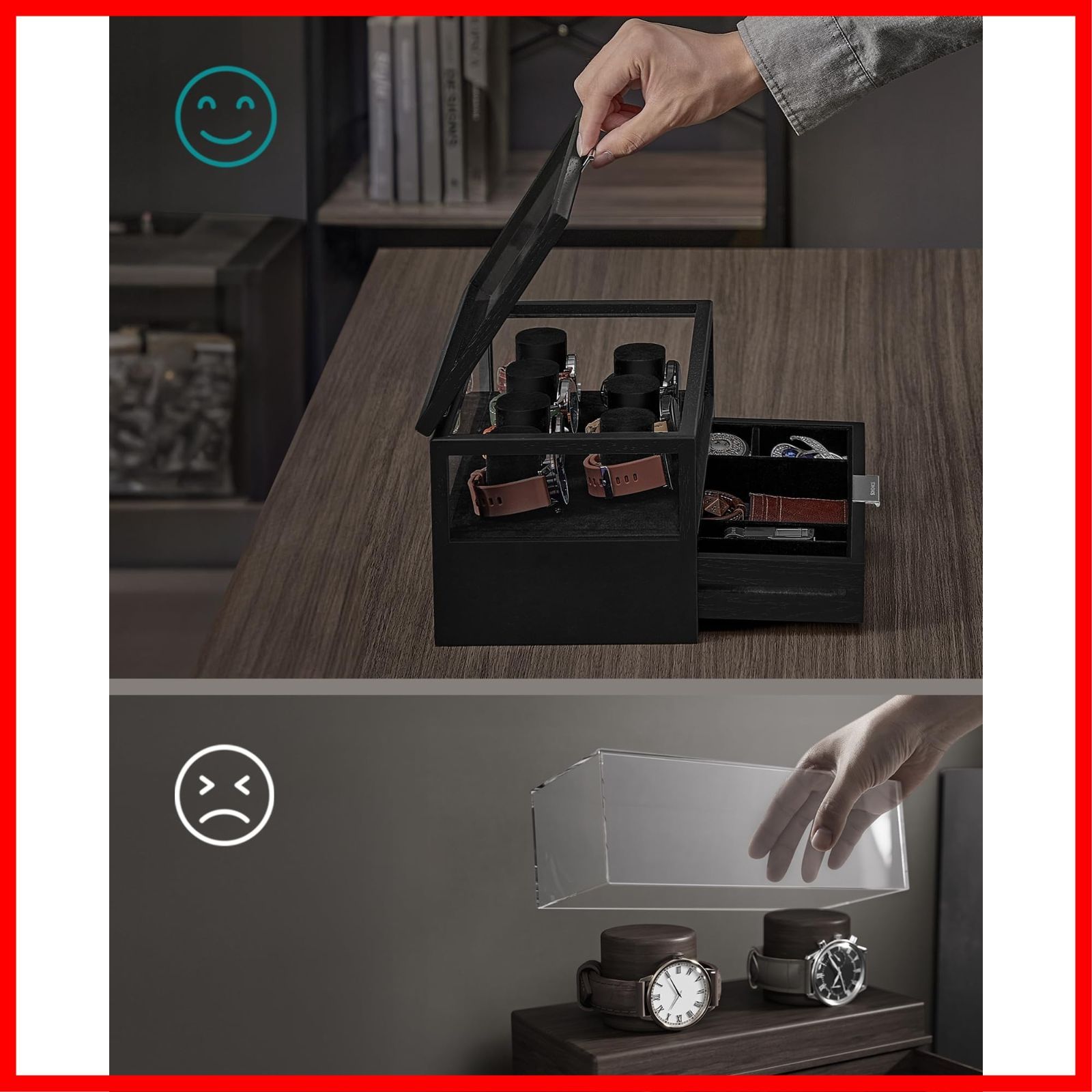 透明蓋 おしゃれ 木製 父の日プレゼント ウォッチケース メンズ 収納 レディース 2段時計保管ボックス 誕生日お祝いギフト 腕時計7本収納 ブラック 時計ケース JOW007B01 WWW_OPDRERGINERDOGAN_COM