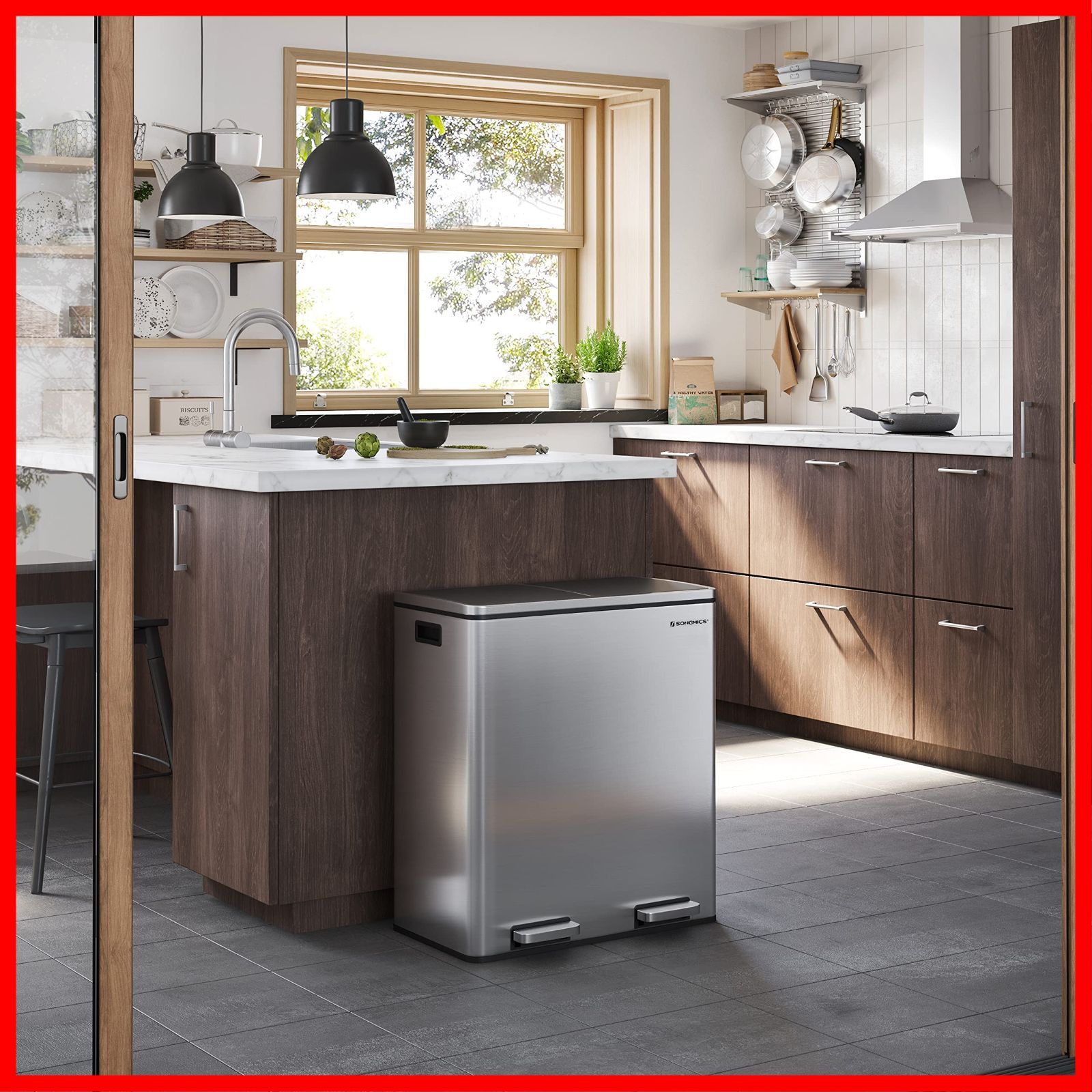 ステンレス 密閉 インナーバケット二つ 音無し 2x30L おしゃれ ペダル式 スリム ゴミ袋付き 室内 2分別 キッチン ダストボックス 蓋付き ゴミ箱 LTB60NL