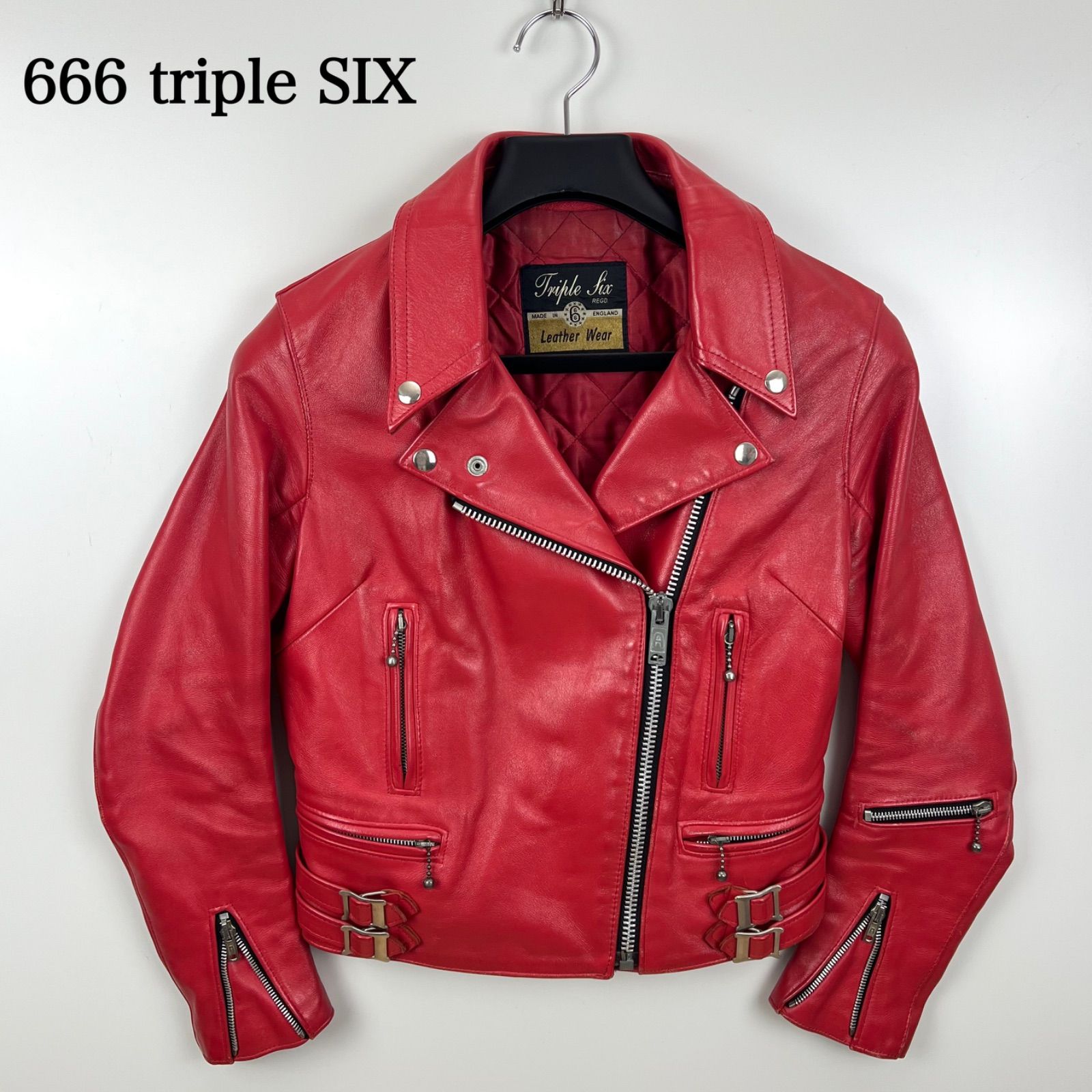 ジャケット・アウター 666 Triple Six Wear Leather Jacket 666 Triple Six/ Size36 Double Riders Jacket Black Leather Initial