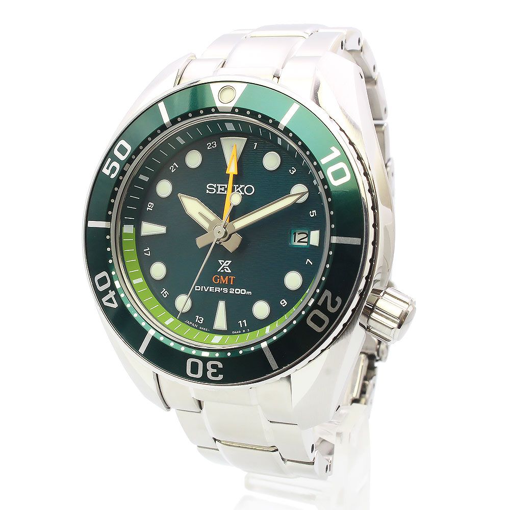 セイコー プロスペックス ダイバースキューバ GMT ソーラー 腕時計 ステンレススチール シルバー グリーン SBPK001 5K65-0AA0 ギャラ 保証書 SEIKO