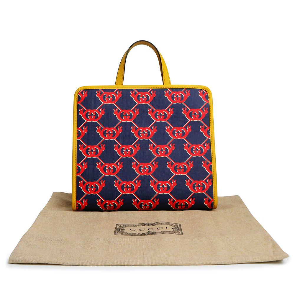 グッチ チルドレンズ インターロッキングG スネイル ハンドバッグ カタツムリ GGスプリームキャンバス レザー ネイビー レッド イエロー シルバー金具 605614 GUCCI