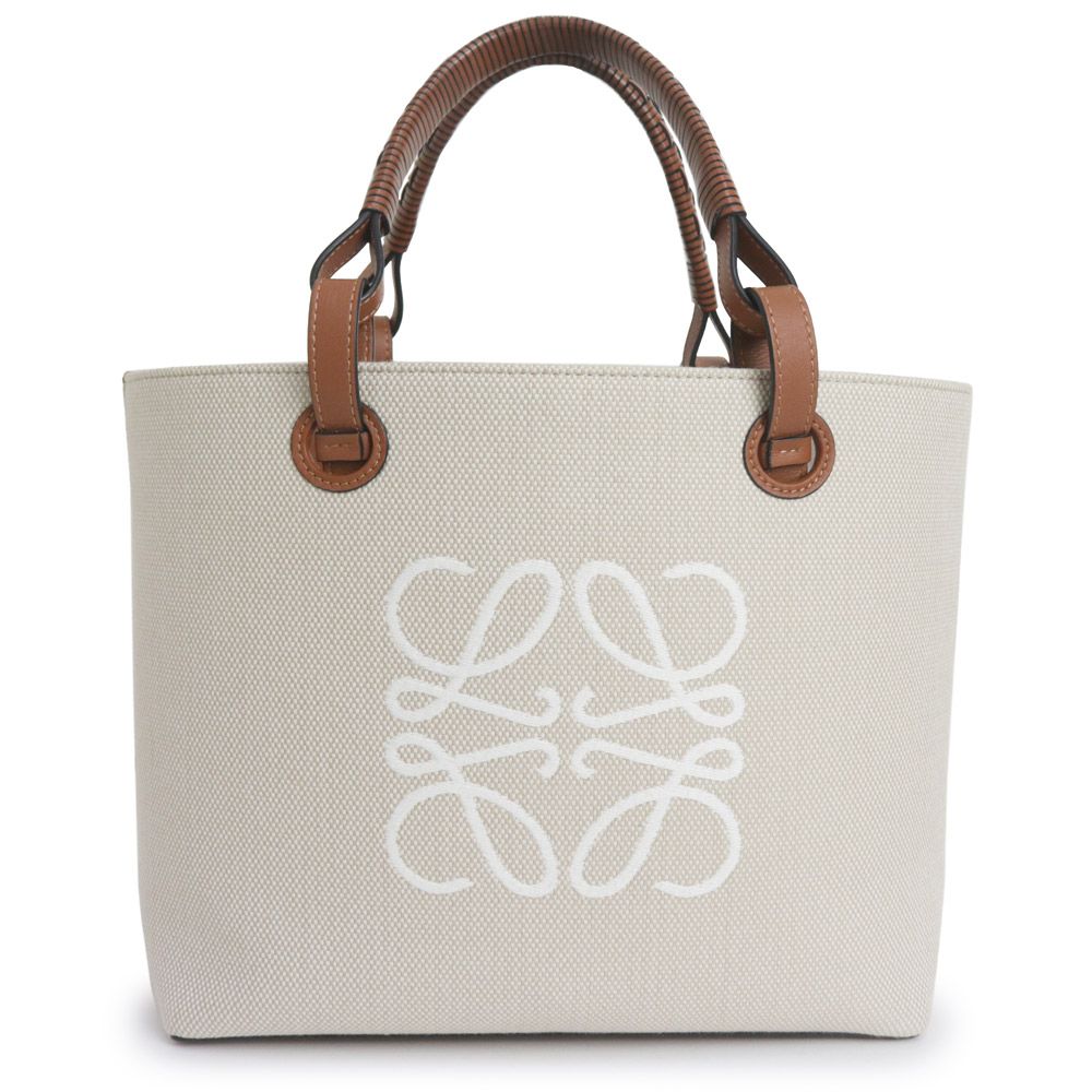 ロエベ アナグラム トートバッグ スモール 2way ショルダー ハンドバッグ カーフスキン レザー ジャカード エクリュ タン ベージュ ブラウン A717S72X06 LOEWE