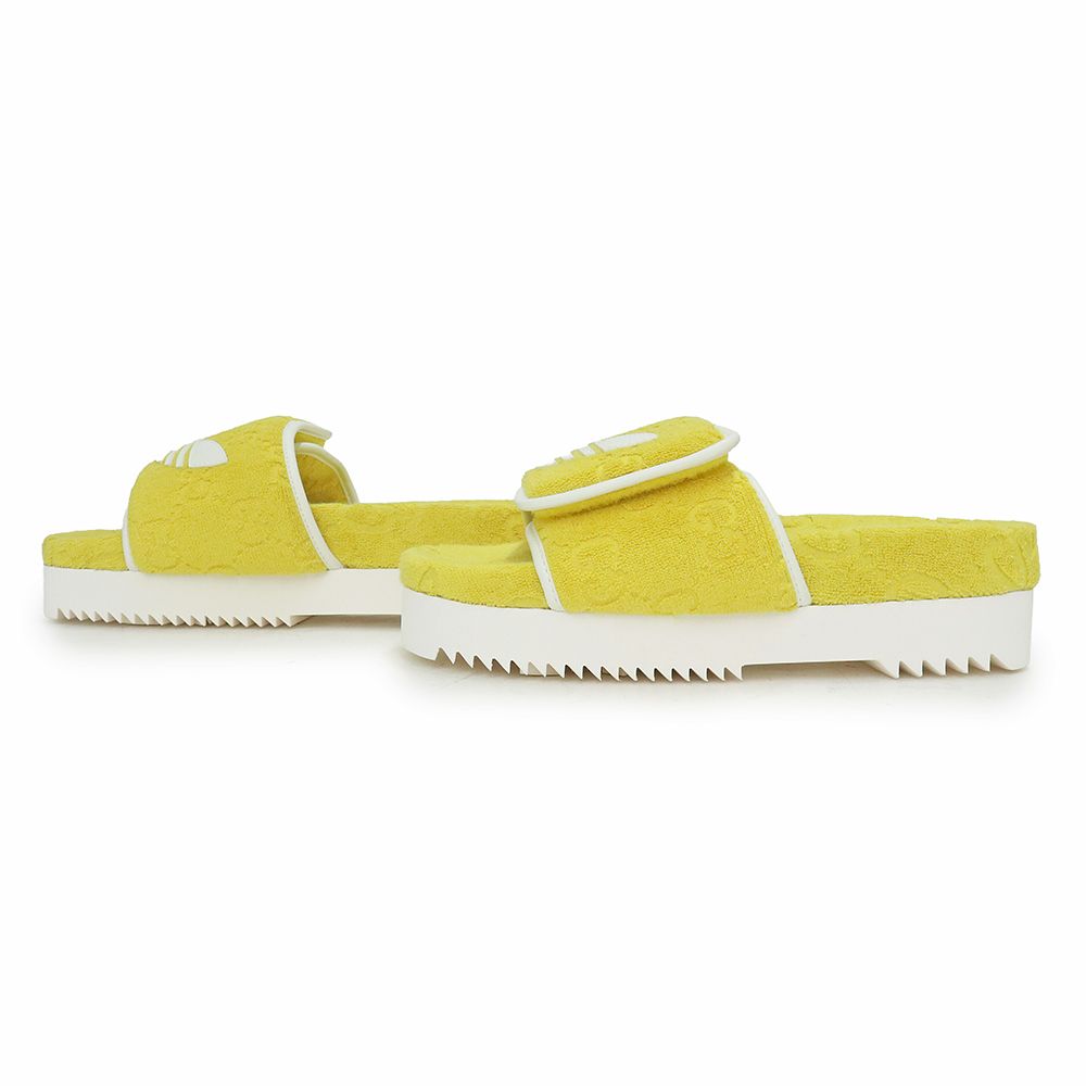  グッチ adidas アディダス コラボ トレフォイル スライド プラットフォーム サンダル 靴 38 cm GGコットン スポンジ イエロー ホワイト 702398 GUCCI サンダル サンダル ミュール