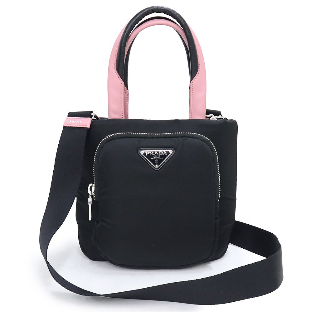 プラダ カーゴスモール 2WAY ショルダー ハンドバッグ 斜め掛け TESSUTO POCKET ナイロン レザー NERO ネロ PETALO ペタロ シルバー金具 1BG270 PRADA