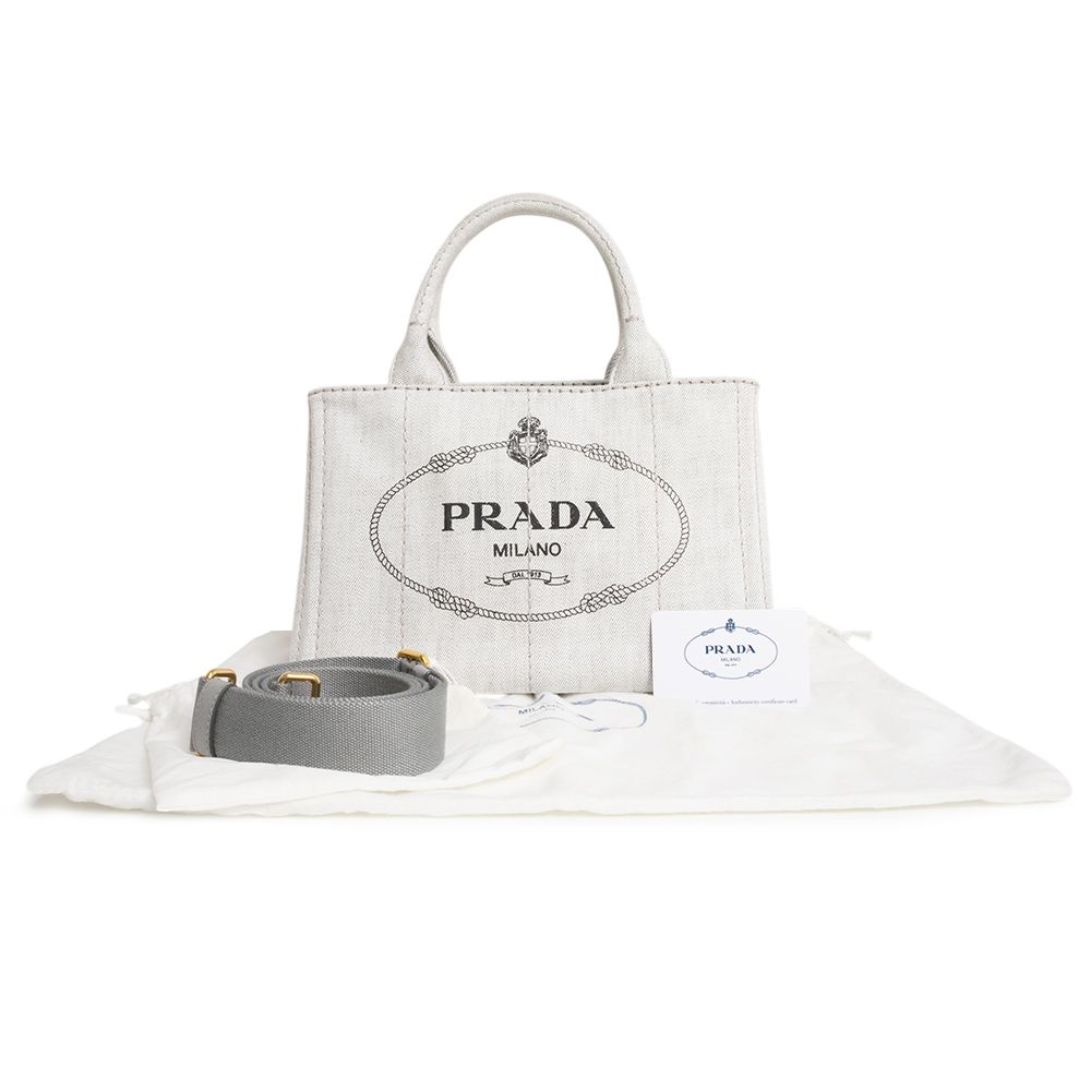 プラダ カナパ トート 三角ロゴ 2WAY 斜め掛け ショルダー ハンドバッグ デニム BIANCO ビアンコ ホワイト ゴールド金具 1BG439 PRADA