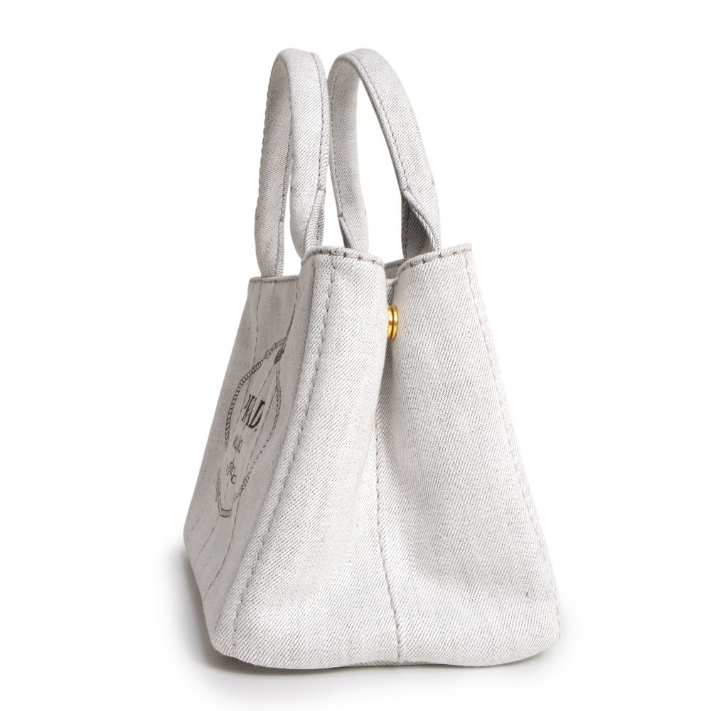  プラダ カナパ トート 三角ロゴ 2 WAY 斜め掛け ショルダー ハンドバッグ デニム BIANCO ビアンコ ホワイト ゴールド金具 1 BG 439 PRADA ハンドバッグ バッグ