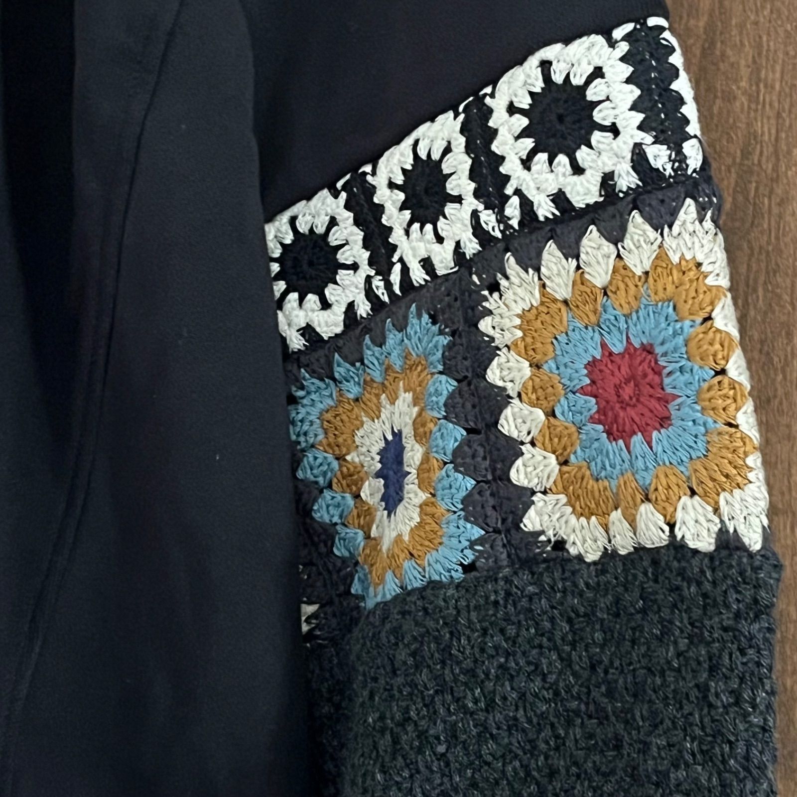 新品】iriey（アイリー） CT 裏毛 クロシェ コンビ ニット モチーフ 袖