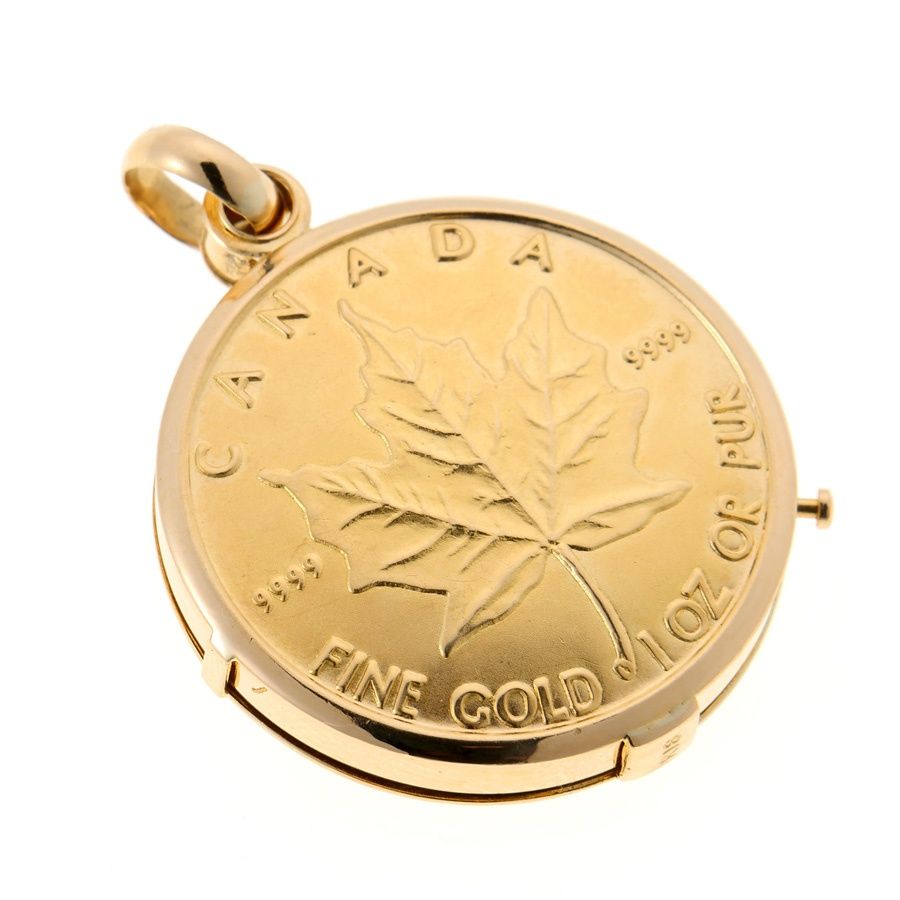 K 18 YG ルーペ ペンダント メイプルリーフ コインモチーフ 商品番号 60969