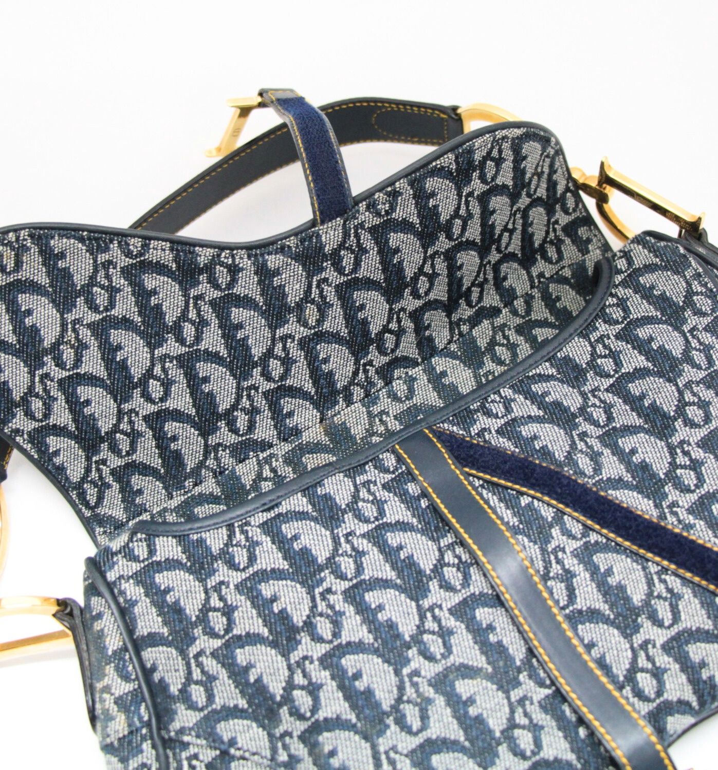 【美品】クリスチャンディオール ダブルサドル ハンドバッグ トロッター ネイビー クリスチャンディオール ダブルサドル ハンドバッグ トロッター