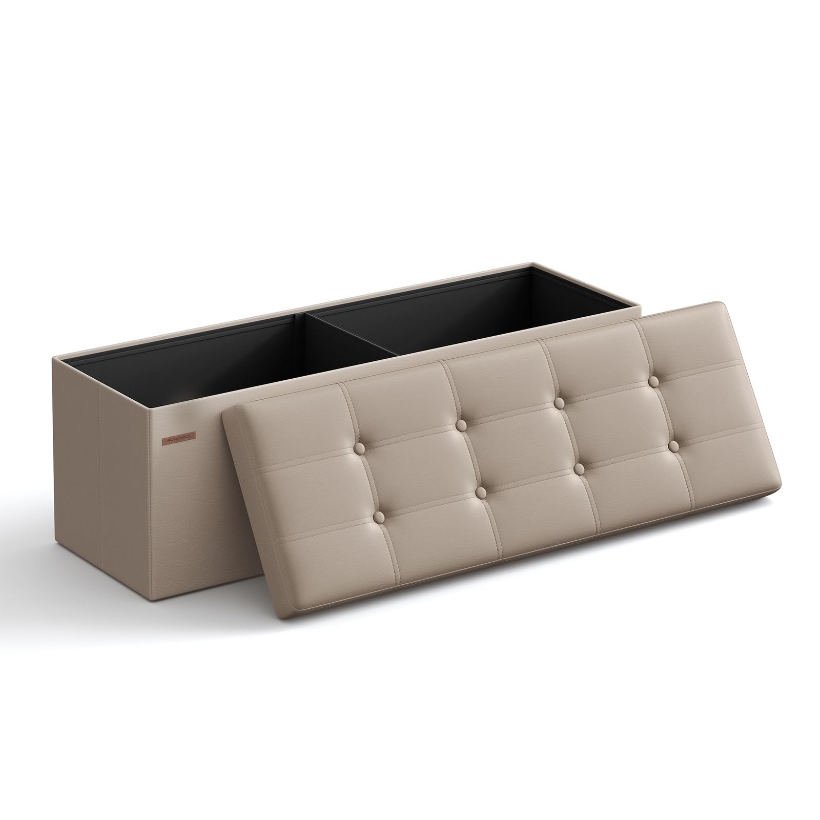 Mazie オットマン 収納 スツール 43インチ 折りたたみ式収納オットマンベンチ 収納付きオットマン フットレストスツール 耐荷重300 kg リビングルーム用 合成皮革 幅110 CM ベージュ