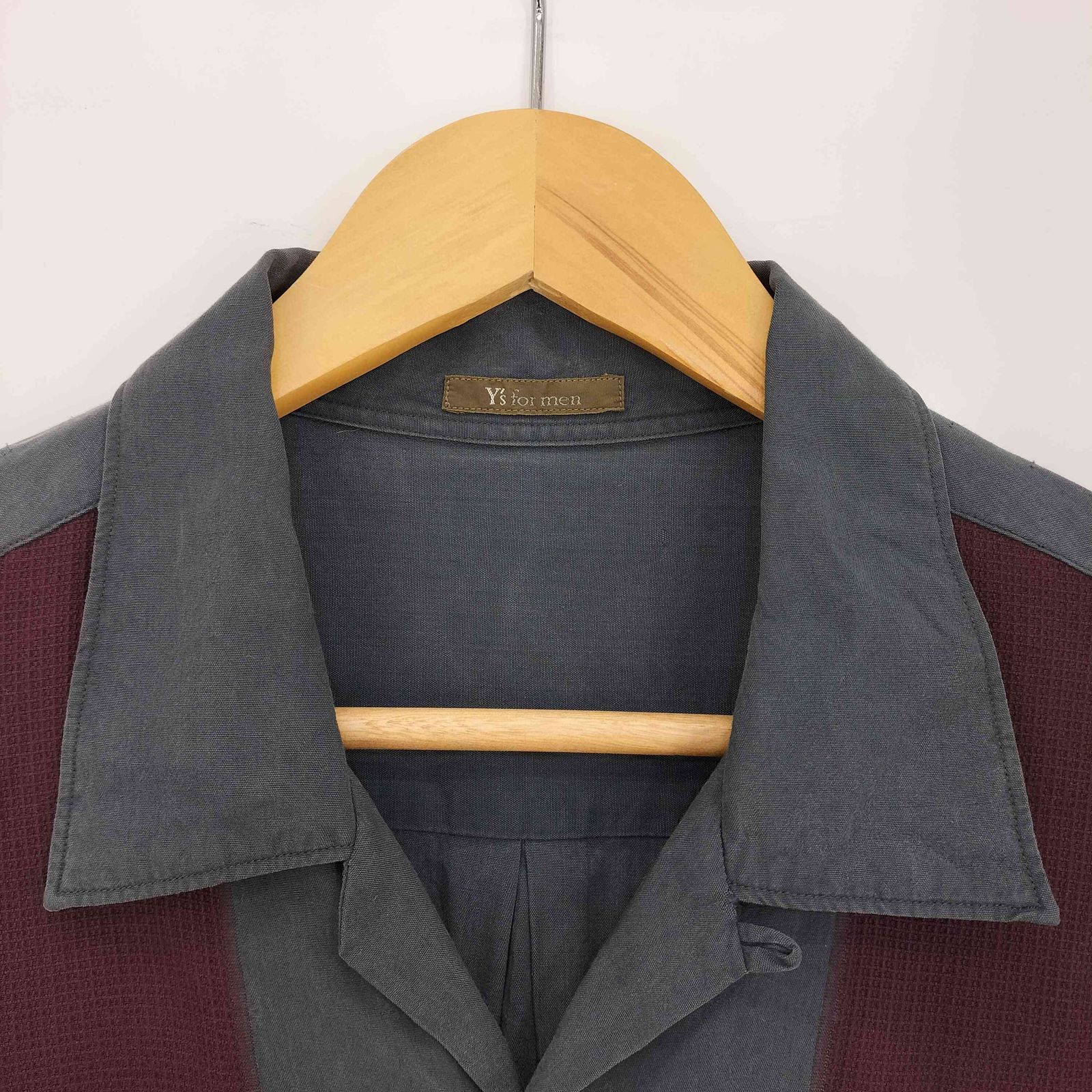 ワイズフォーメン Ys for men 90s 茶タグ ライン 生地切替 開襟 長袖