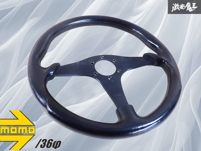 曲がりなし☆】momo モモ 3本スポーク ステアリング ブラックレザー