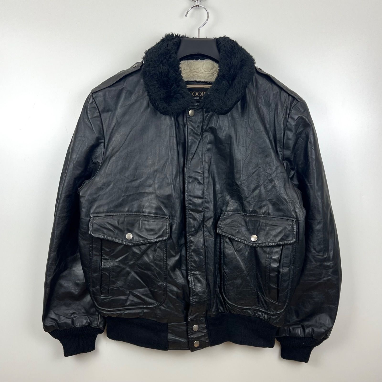 COOPER 80s USA VTG G-1 bomber flight jacket 42 L クーパー アメリカ製 G1 ボンバー フライトジャケット 牛革 レザー 黒ボア ヴィンテージ
