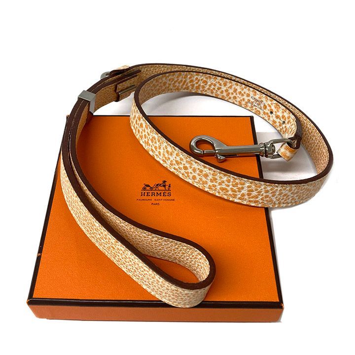 エルメス 犬用リード ダルメシアン オレンジ HERMES ペット用 レザー ドッグリード ブランド