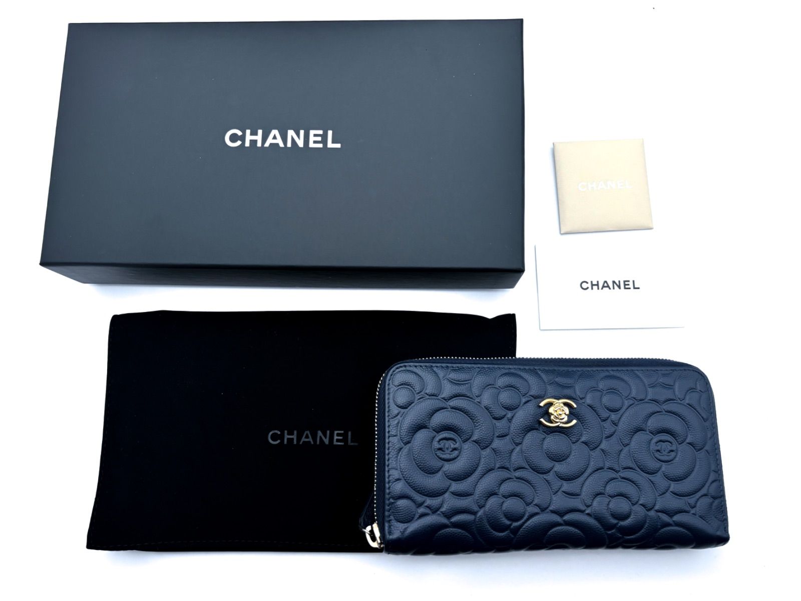 極美品✨】シャネル 長財布 カメリア キャビア ラウンドジップ