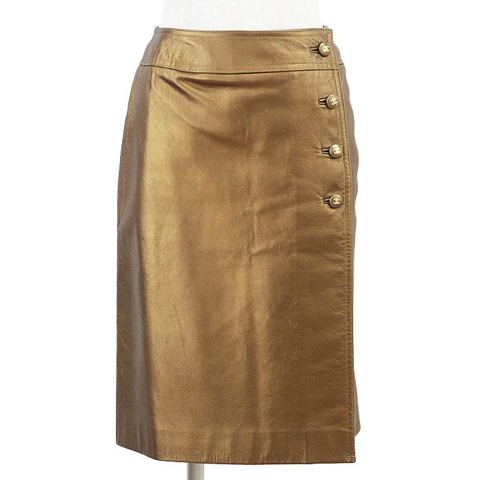 CHANEL シャネル ブティック レザースカート 96 A P 08816 ヴィンテージ ラムスキン ブロンズメタリック ボトムス レディース サイズ 38 ブロンズ 銅色 フランス製 カール ラガーフェルド期