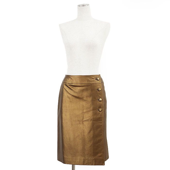 CHANEL BOUTIQUE シャネル ブティック レザースカート 96A P08816 ヴィンテージ ラムスキン ブロンズメタリック ボトムス レディース サイズ 38 ブロンズ 銅色 フランス製 カール ラガーフェルド期