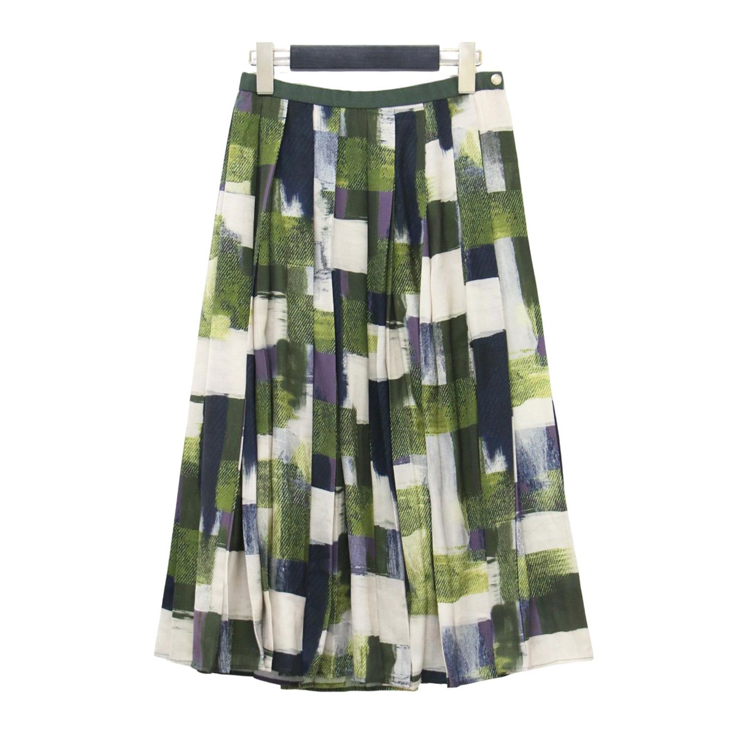 DRAWER ドゥロワー スカート グリーン系 サイズ 40 L プリント プリーツ ミディ丈 フ 総柄 ボトムス レディース