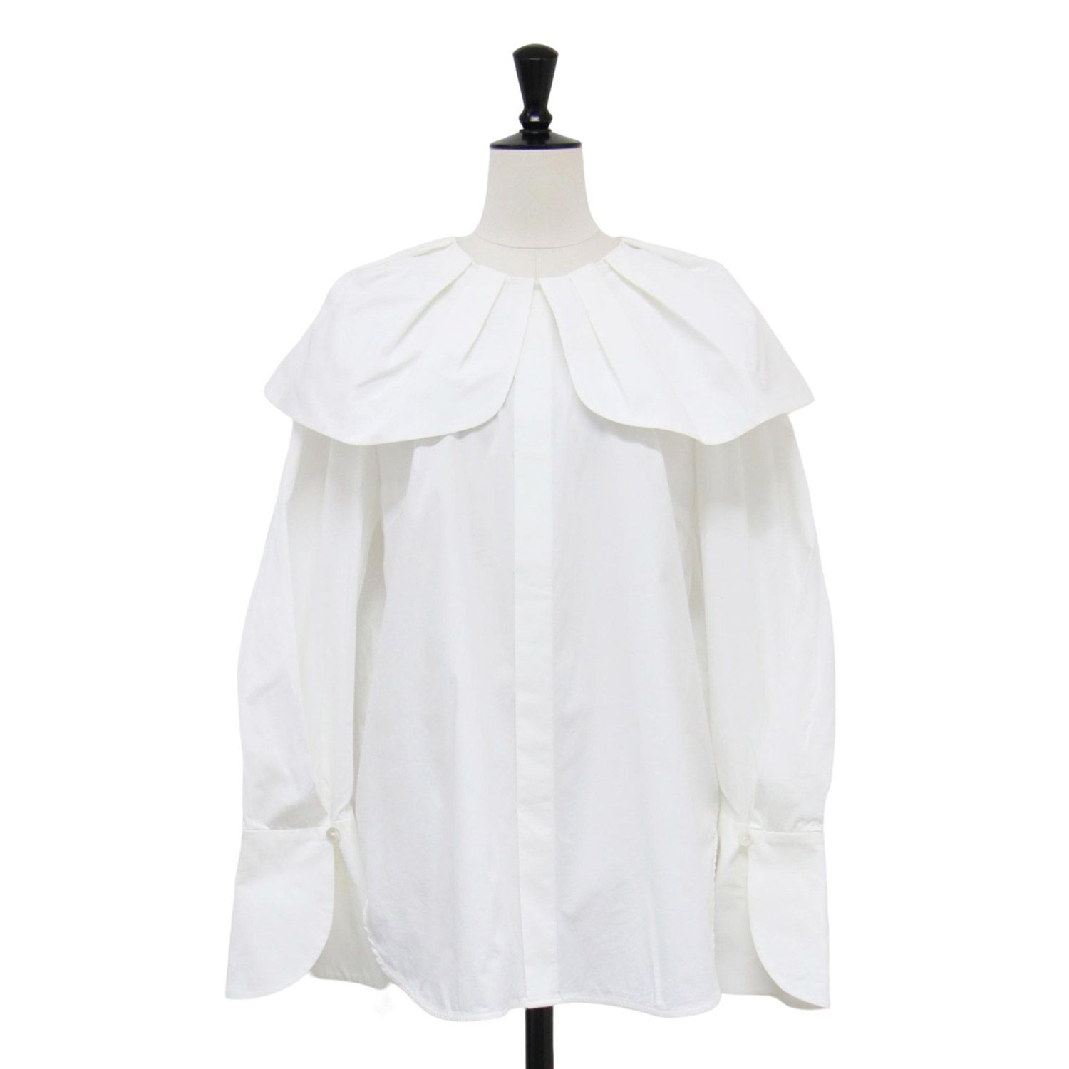ENFOLD エンフォルド ブラウス ホワイト 白 サイズ 38 M 21春夏 コットン ビッグ ブラウス SOMELOS タック 丸襟 フ スリーブ トップス シャツ 長袖 レディース