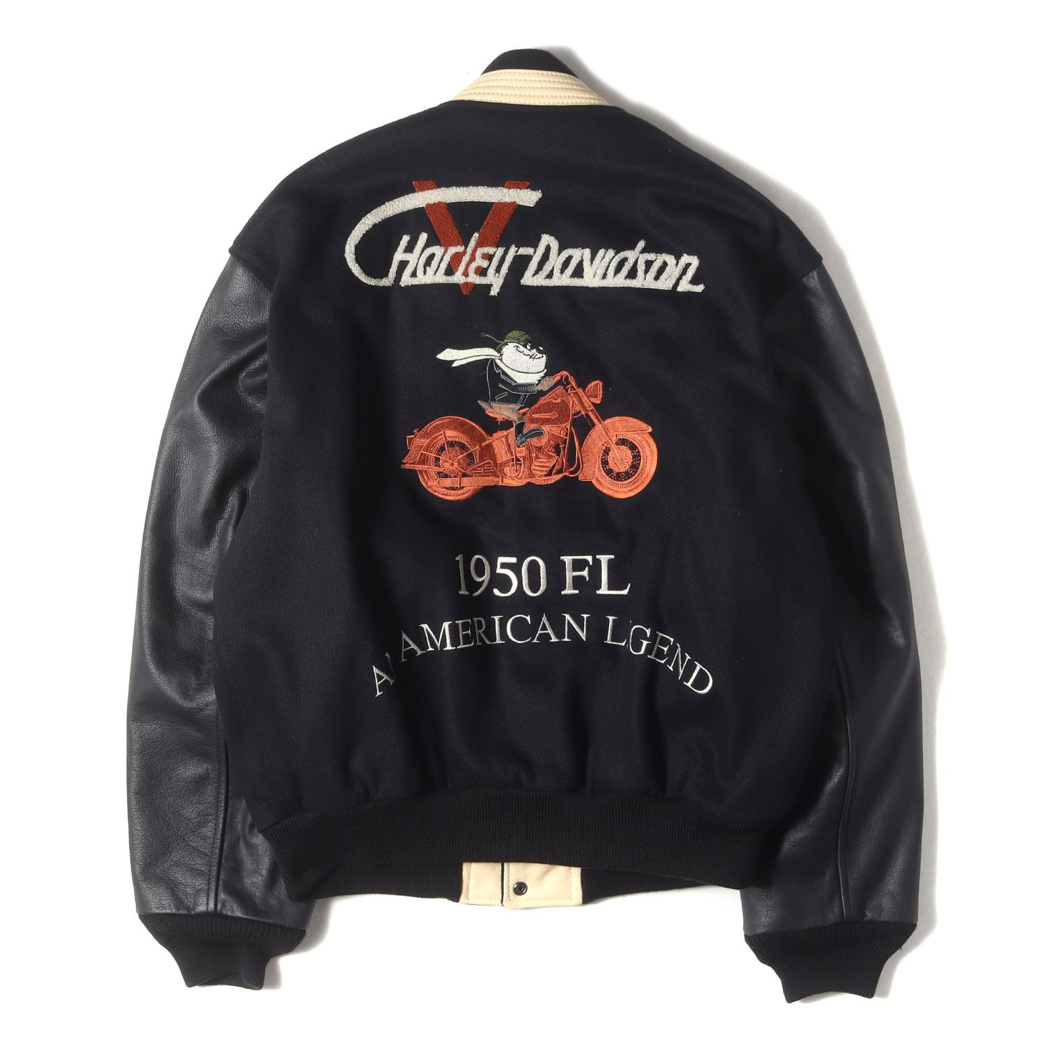 HARLEY-DAVIDSON ハーレーダビッドソン スタジャン ブラック サイズ M FLモデル 50周年記念 90s タズマニアンデビル 袖レザー メルトン スタジャン アウター ジャケット ブルゾン 90年代 古着 ヴィンテージ